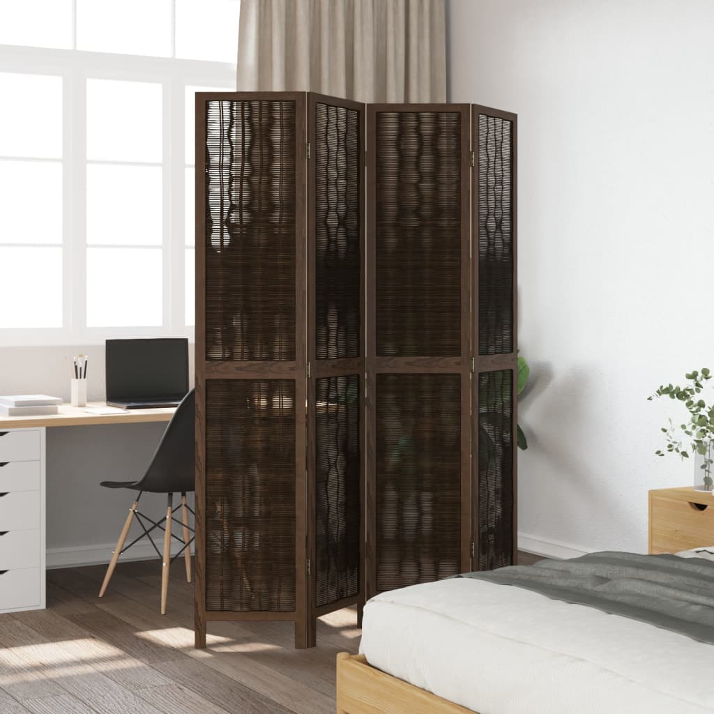 Room Divider 4 Panels Dark Brown Solid Wood Paulownia